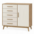 Opbergkast met 5 lades en 1 deur, 100 x 40 x 100 cm, eikenlook en crème