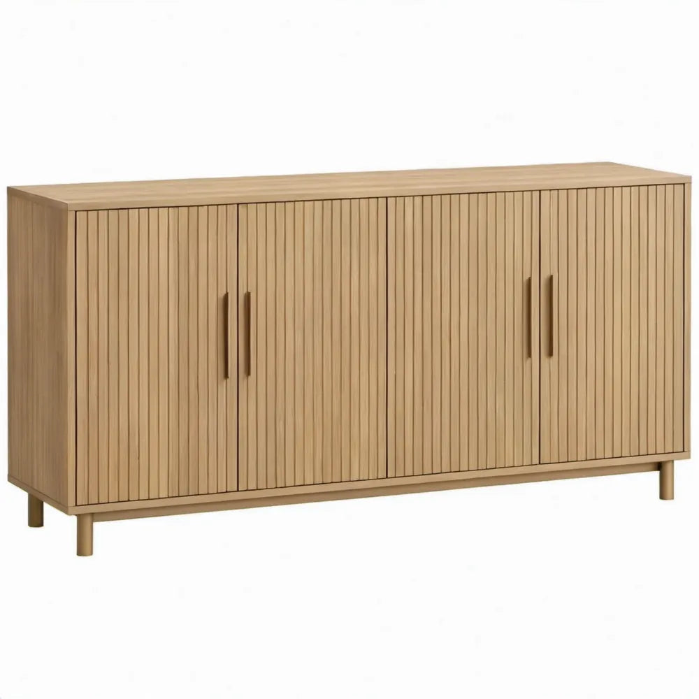 Dressoir met 4 geribbelde deuren, licht eiken, 160 x 40 x 80 cm