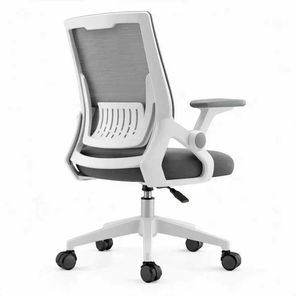 Ergonomische bureaustoel met hoge netrug en lendensteun, 64 x 64 x 112-122 cm, Wit/Grijs/Zwart