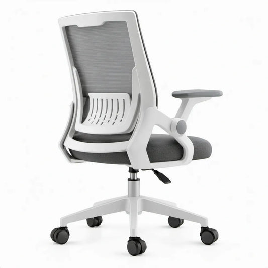 Ergonomische bureaustoel met hoge netrug en lendensteun, 64 x 64 x 112-122 cm, Wit/Grijs/Zwart