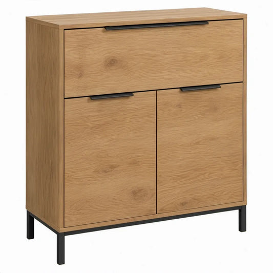Opbergkast met 2 deuren en 1 lade, 80 x 40 x 110 cm, naturel eiken en zwart