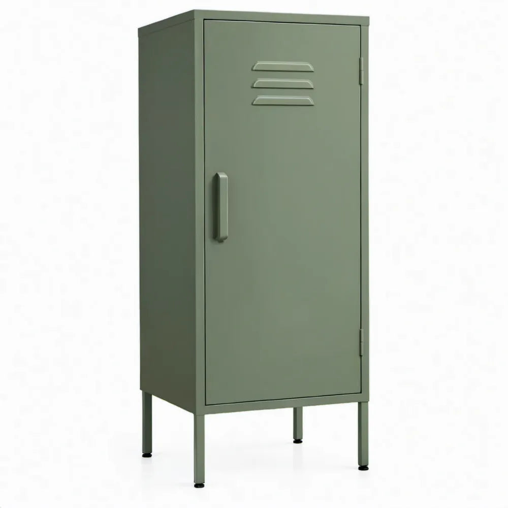 Stalen kast met 1 draaideur en 4 legplanken, 38 x 45 x 180 cm, olijfgroen