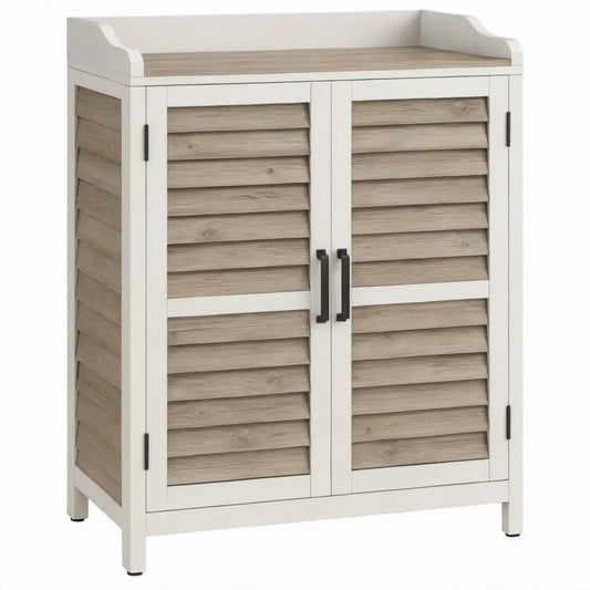 Verschooncommode met 2 deuren, 90 x 45 x 100 cm, Wit/Lichtbruin/Zwart