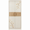 Beige MDF-kast met 2 deuren, bloemmotief en houtlookdetails, 80 x 40 x 180 cm