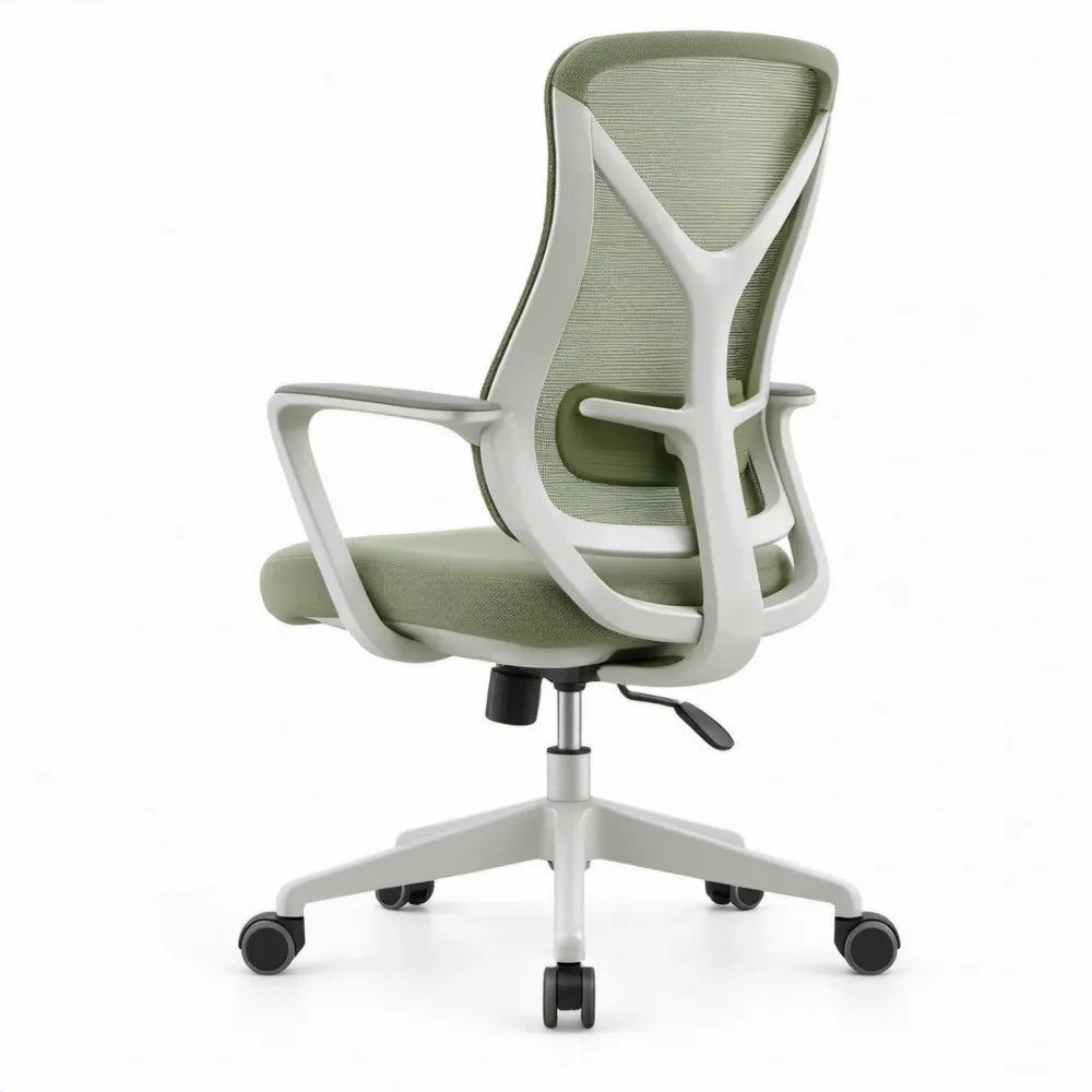 Ergonomische bureaustoel met armleuningen en wielen, 64 x 64 x 116-126 cm, saliegroen/wit
