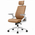Ergonomische draaistoel met hoofdsteun en wielen, bruin PU-kunstleer, 68 x 68 x 118-128 cm