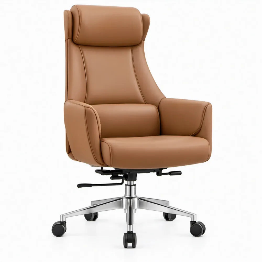 Ergonomische directiestoel van cognackleurig PU-kunstleer, 68 x 70 x 118-128 cm