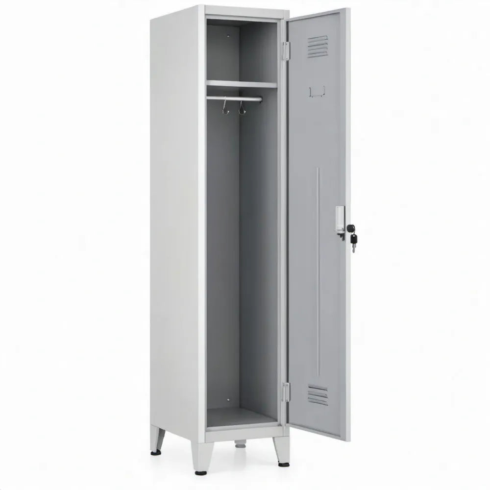 Stalen garderobekast met cilinderslot, kledingstang en legplank 38 x 45 x 180 cm Grijs