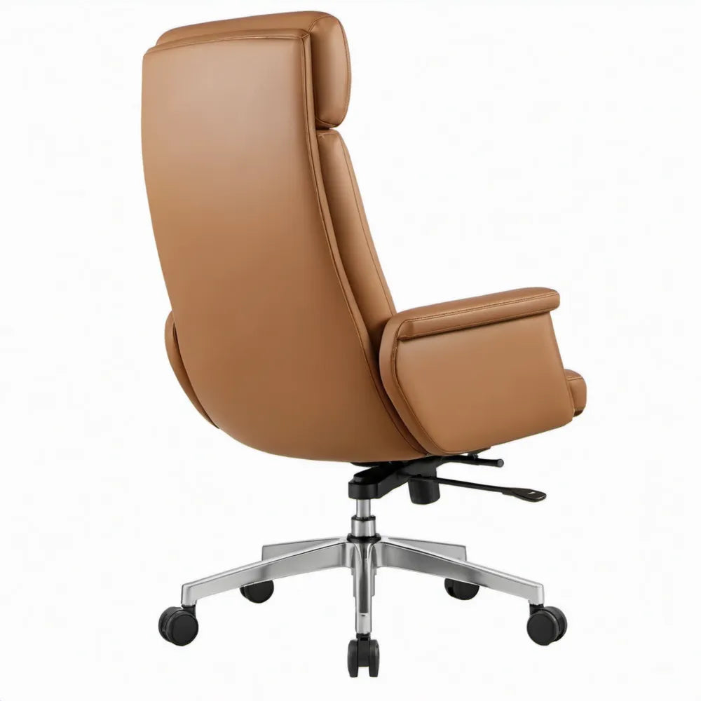 Cognacbruine directiestoel van PU-kunstleer met hoge rugleuning, 68 x 70 x 116-124 cm