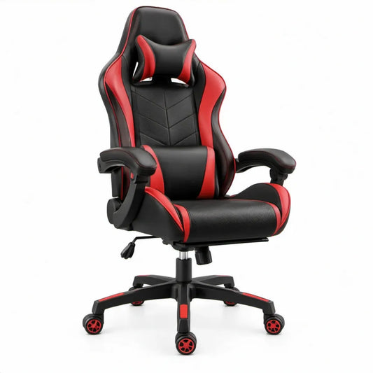 Gamingstoel met hoge rugleuning van zwart-rood PU-kunstleer, 65 x 65 x 120-130 cm
