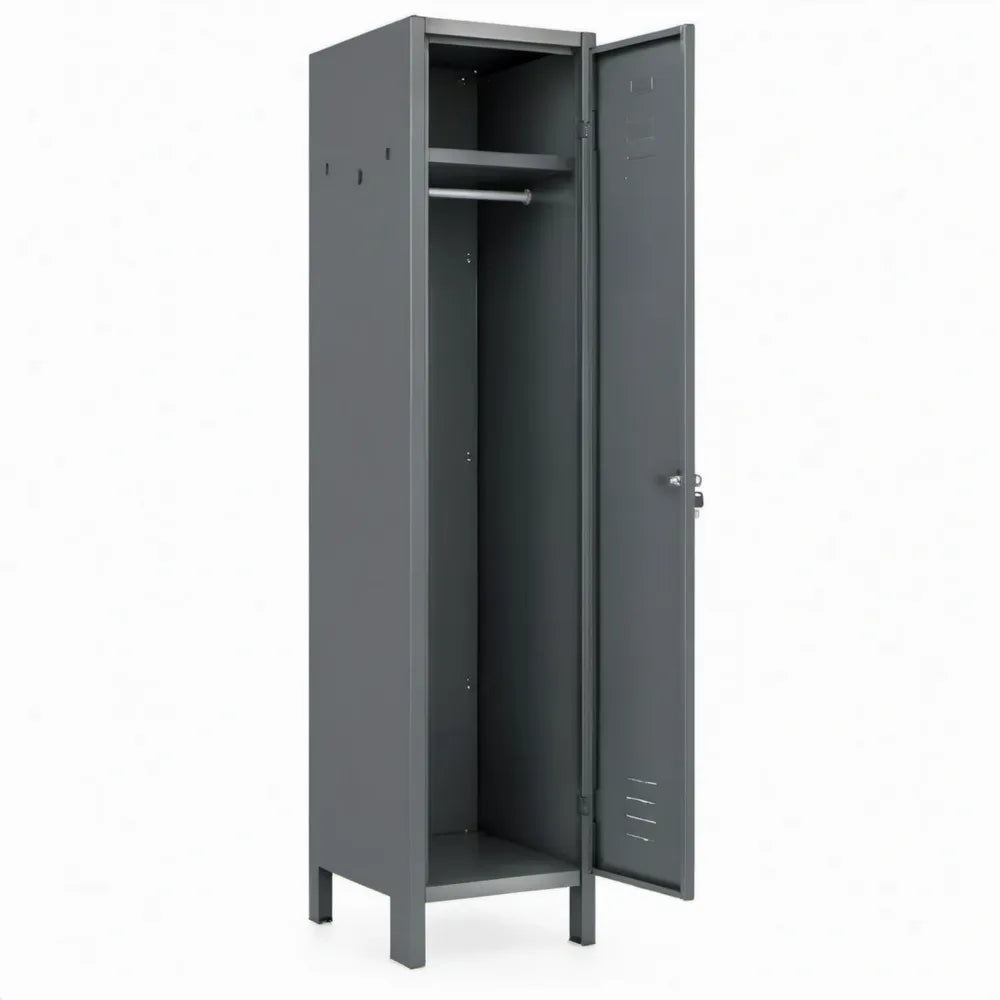 Stalen garderobekast met hangroede en slot, 180 x 38 x 45 cm, antraciet