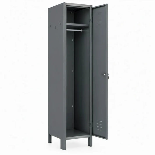 Stalen garderobekast met hangroede en slot, 180 x 38 x 45 cm, antraciet