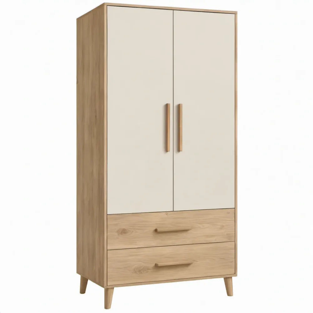 Kledingkast met 2 deuren en 2 lades, 80 x 50 x 180 cm, crème en eikenkleur