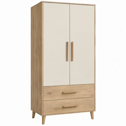 Kledingkast met 2 deuren en 2 lades, 80 x 50 x 180 cm, crème en eikenkleur