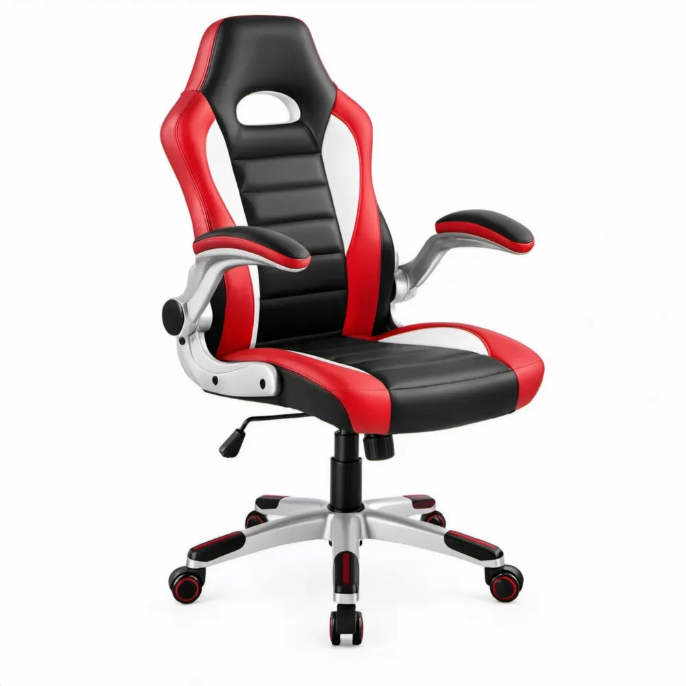Gamingstoel met kunstleren bekleding, zwart/rood/zilver, 65 x 65 x 112-122 cm