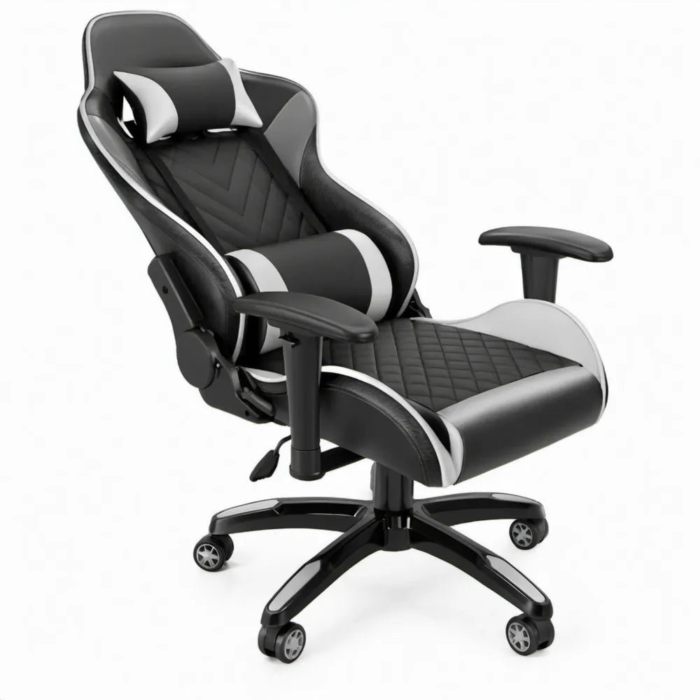 Ergonomische gamingstoel van PU-kunstleer zwart/wit, 66 x 70 x 120-130 cm